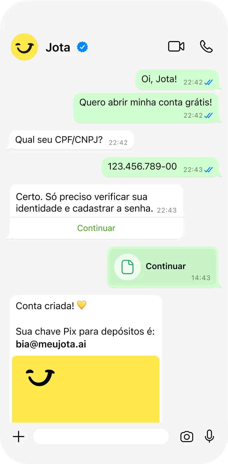 Passo a passo para abrir a conta no Jota