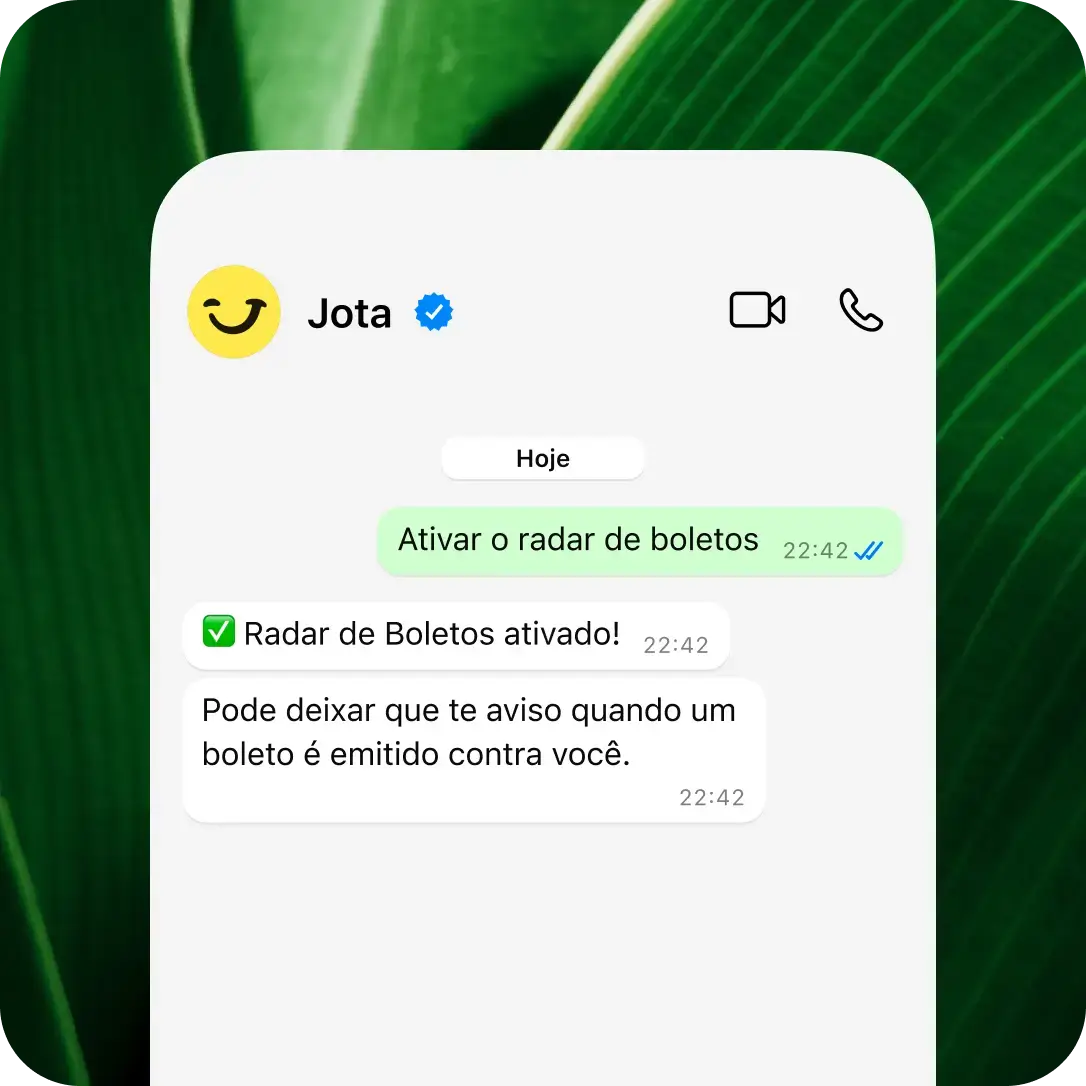 Cliente ativando o Radar de Boletos com o Jota no WhatsApp