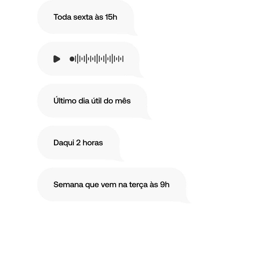 O Jota entende mensagens de texto, áudio e foto. É só chamar no WhatsApp.