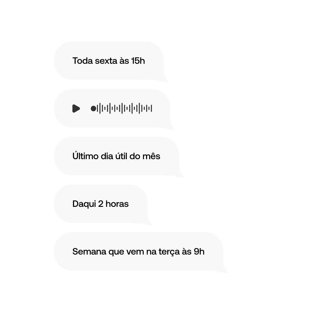 O Jota entende mensagens de texto, áudio e foto. É só chamar no WhatsApp.