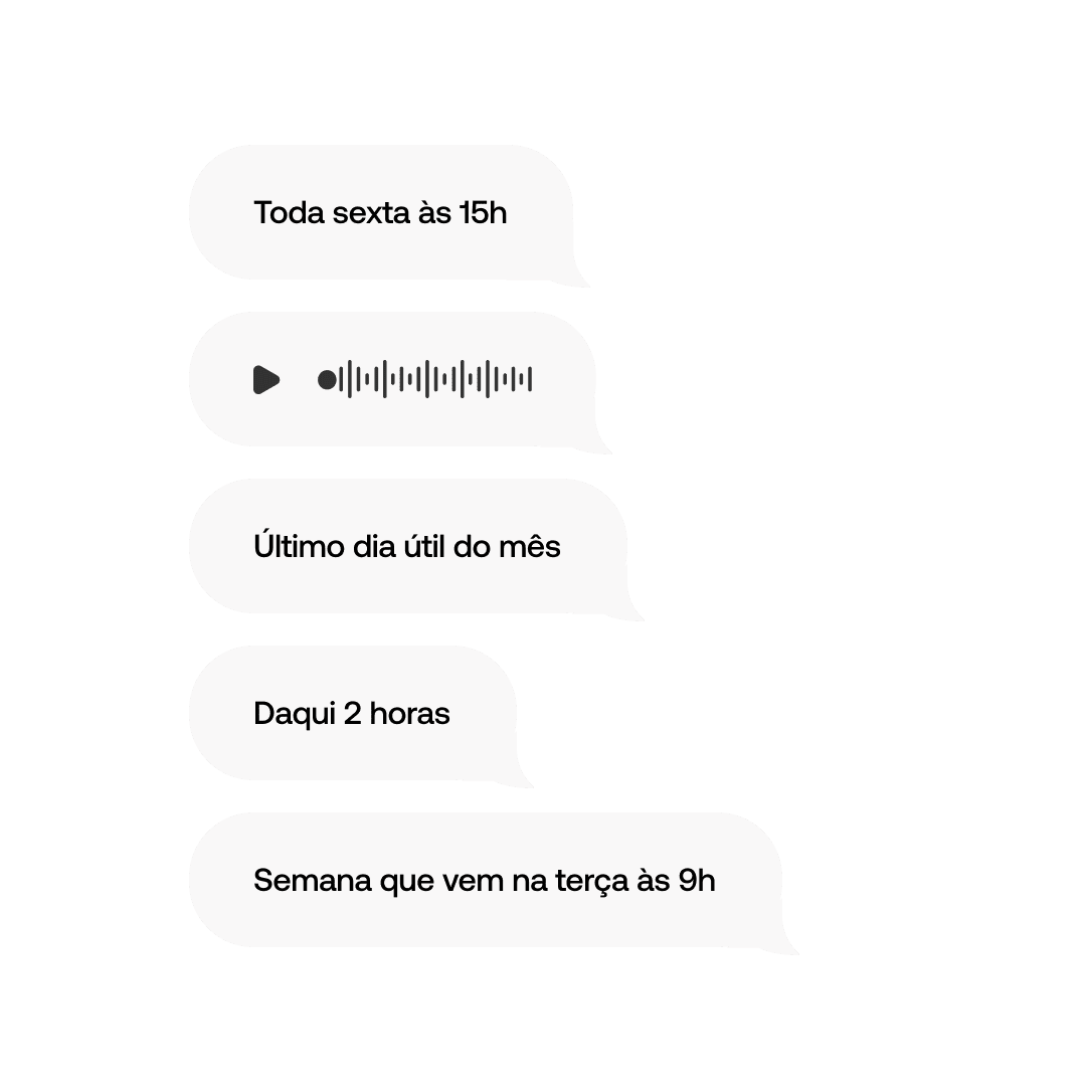 O Jota entende mensagens de texto, áudio e foto. É só chamar no WhatsApp.