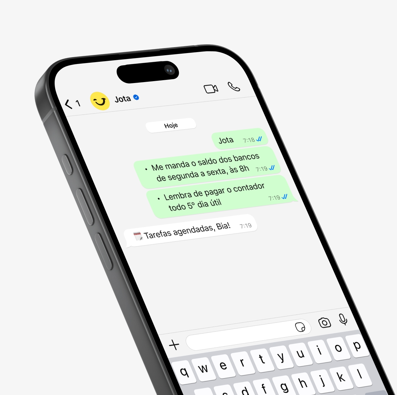 Jota tarefas agendando lembretes para mandar o saldo de todos os bancos as 8h da manhã para o cliente no WhatsApp