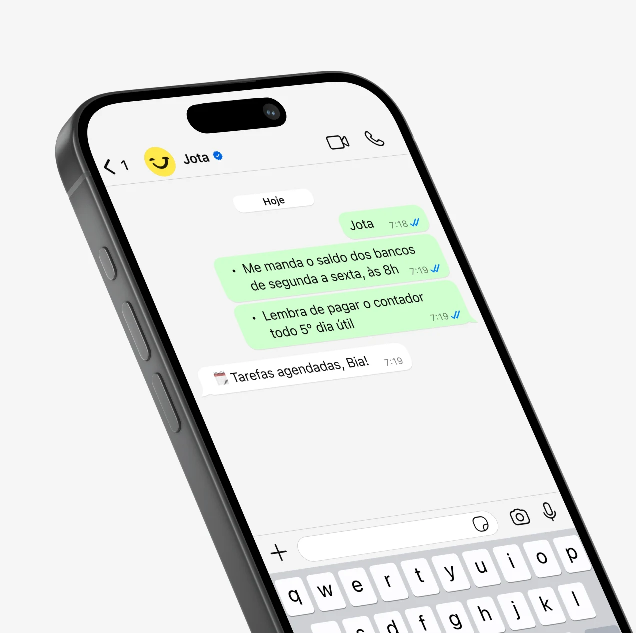 Jota tarefas agendando lembretes para mandar o saldo de todos os bancos as 8h da manhã para o cliente no WhatsApp