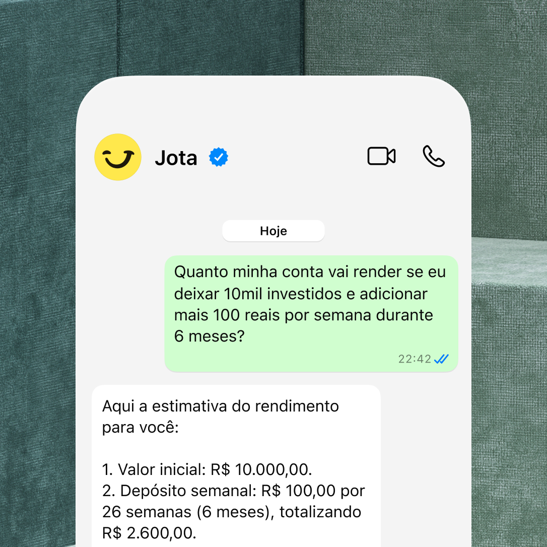 Cliente simulando quanto seu dinheiro pode render com 100% do CDI em diferentes períodos de tempo no WhatsApp