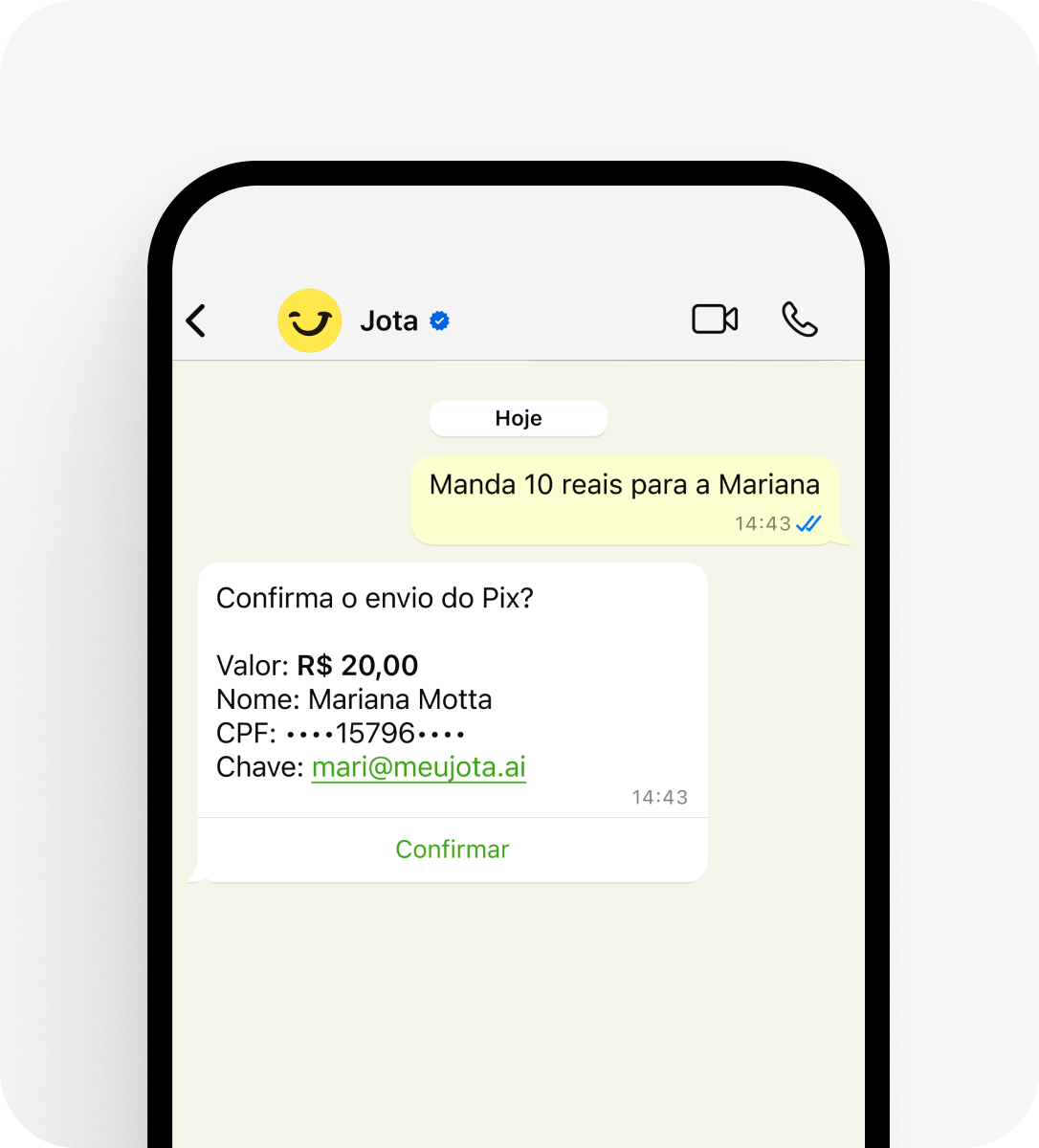 Autorização obrigatória por senha no assistente financeiro Jota