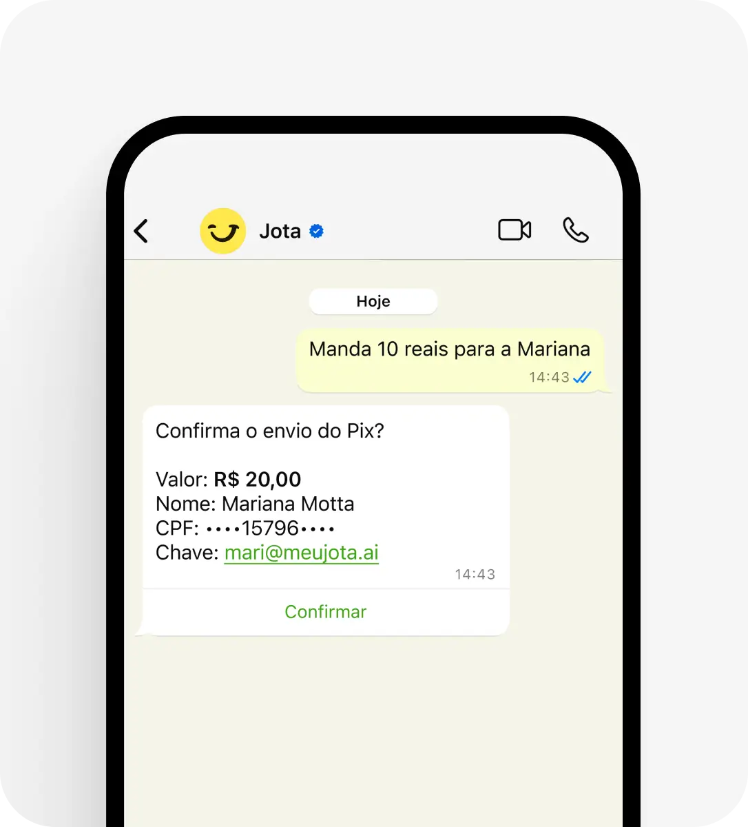 Autorização obrigatória por senha no assistente financeiro Jota